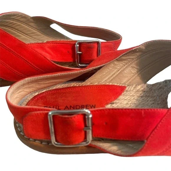 Paul Andrew Red Suede Espadrille Slingback Flat Sandals US 9 EUR 39 Beach Resort - Picture 10 of 12